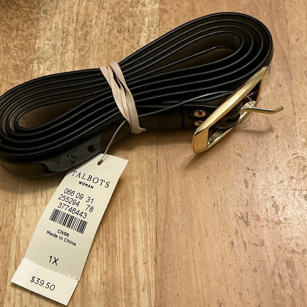 Talbots Women's Black Belt with Gold Buckle